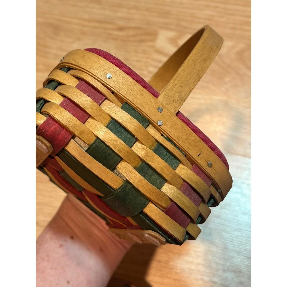 Longaberger Christmas Basket Set Red Green Woven Holly Liner Plastic Protector